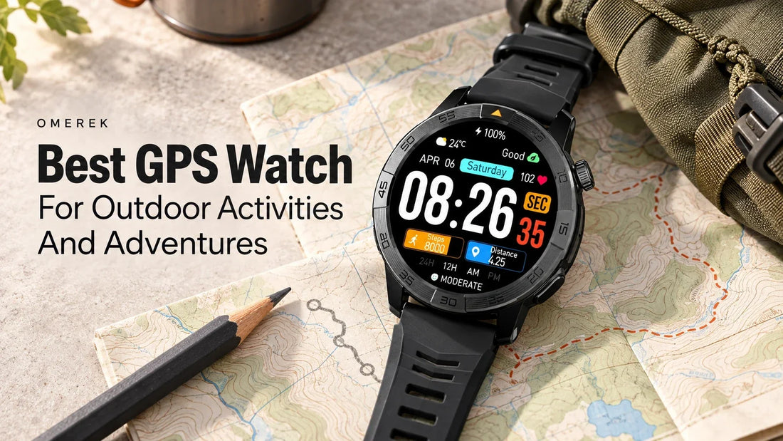 Legion Pro smartwatch on a trail map beside a pencil and backpack, illustrating the best gps watch for outdoor use guide.
