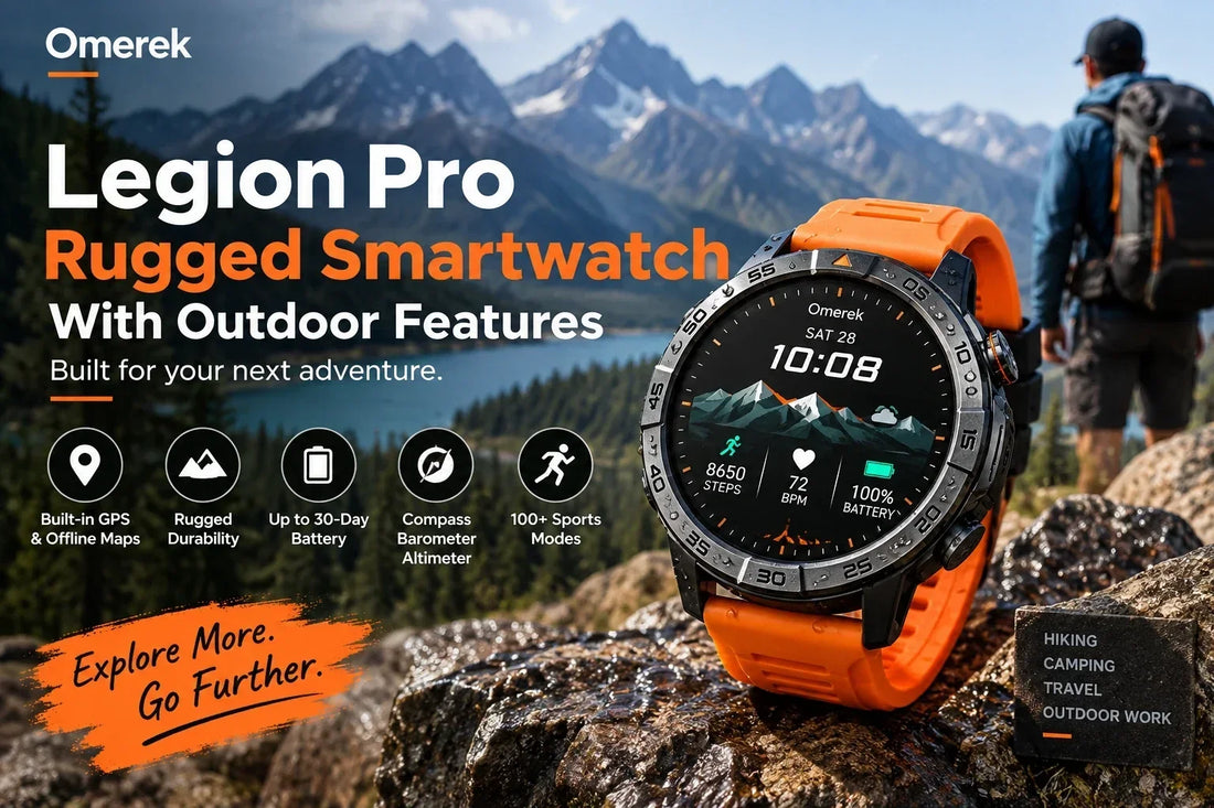 Legion Pro rugged smartwatch with GPS, offline maps, outdoor sensors, and hiking features