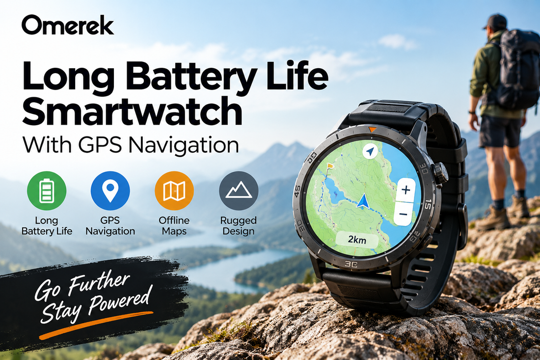 Omerek long battery life smartwatch with GPS navigation for outdoor use