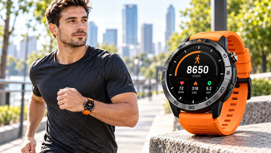 mens watch with step counter showing fitness tracking during an outdoor workout