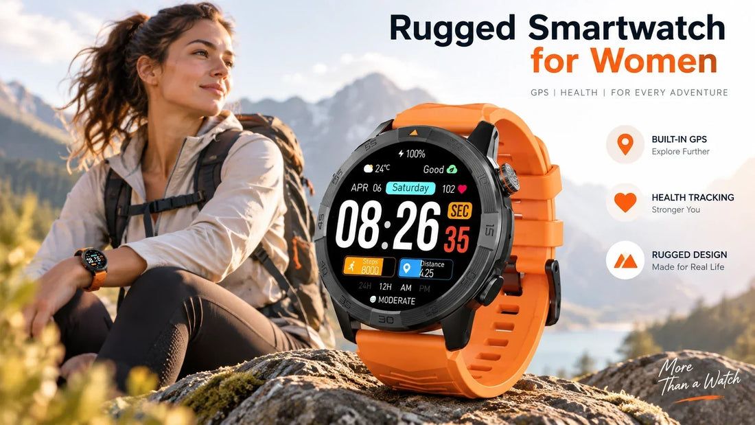 Rugged smartwatch for women with GPS health tracking and outdoor design