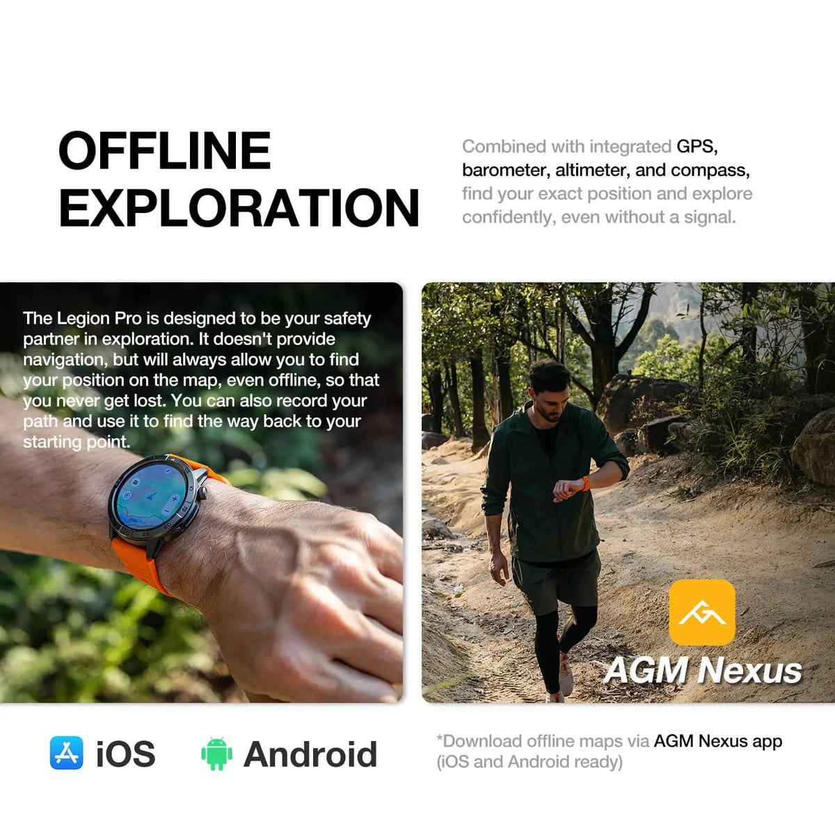AGM Legion Pro GPS smartwatch with offline maps