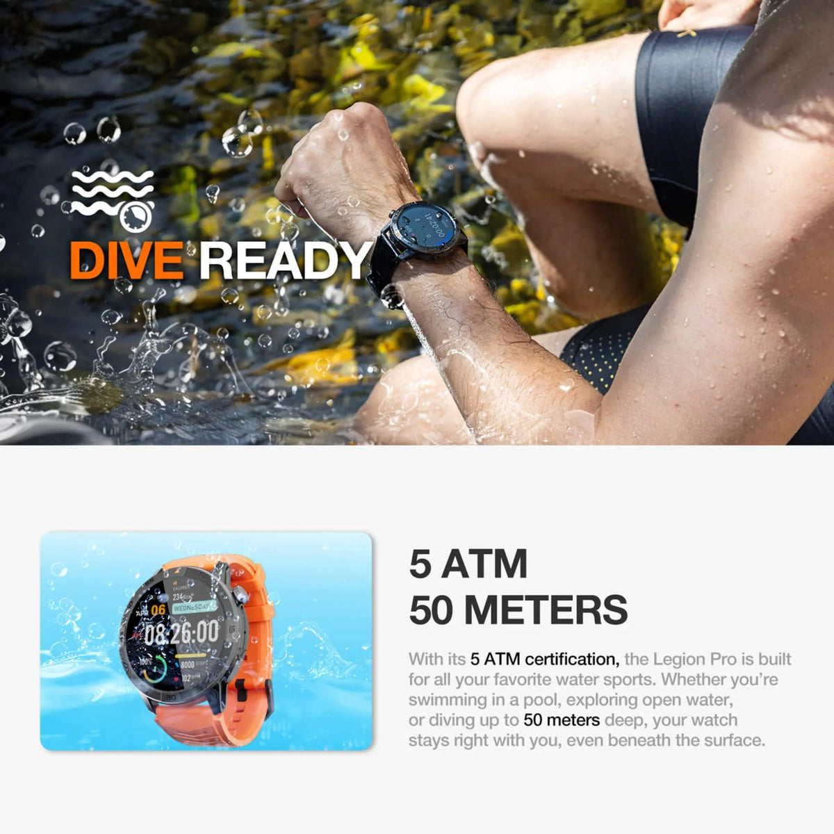 AGM Legion Pro 5ATM water resistant smartwatch

